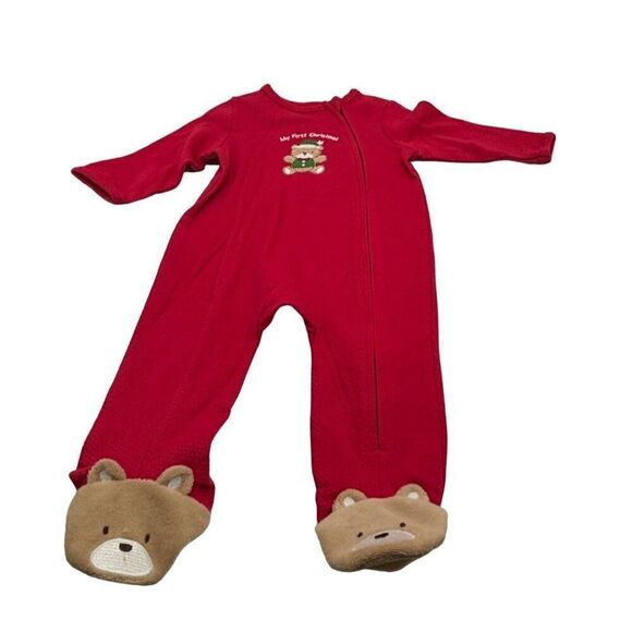Little Me "My First Christmas" Teddy Bear Footed Bodysuit, Red, 6M - Picture 10 of 12